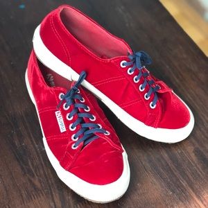 SUPERGA | red velvet sneakers, size 8, uk 39